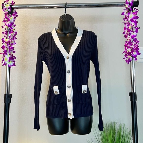 Banana Republic Tops - NWOT Banana Republic Navy Blue Classic Rib-Knit Cardigan Longsleeve Swea…